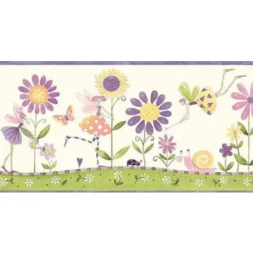 Purple Flower Fairies Wallpaper Border