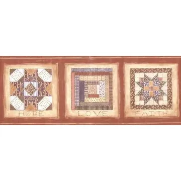 Brown Distressed Quilt Wall Paper Border- 2 Rolls Left Mixed Runs