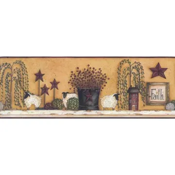 Sheep Willow Tree Love Wallpaper Border