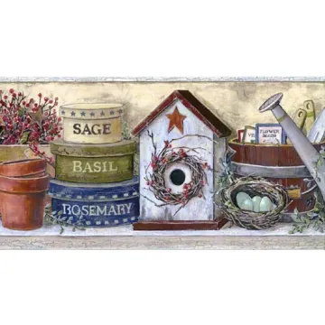 Crackle Beige Birdhouse Wall Paper Border- 1 Roll Left