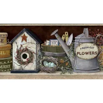 Crackle Burgundy Birdhouse Wall paper Border
