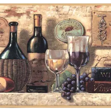 Wine Bottles and Glasses Wallpaper Border