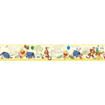 Yellow Pooh and Friends Toile Disney Wallpaper Border- 1 Roll Left
