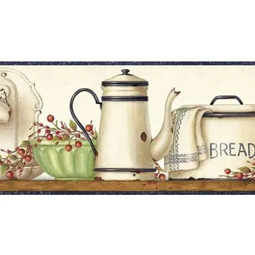 Blue Enamelware Shelf Wall Paper Border FAM65091B- 1 roll left