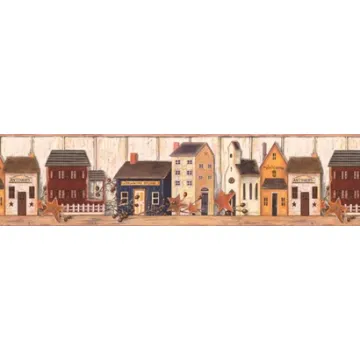 Folk Art Shaker House Wallpaper Border