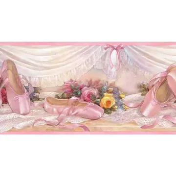 Satin Pink Ballet Slippers Wallpaper Border- 2 ROLLS LEFT