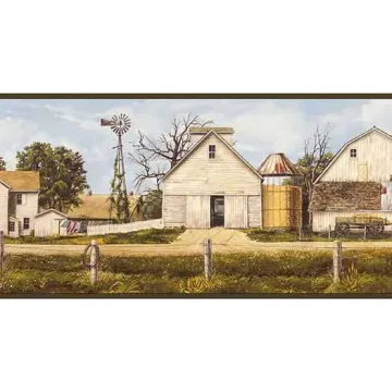 Green Amish Farm Wallpaper Border