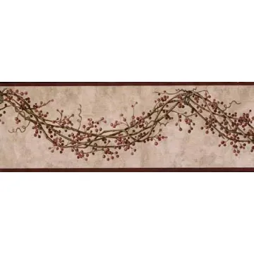 Burgundy Pip Berry Vine Wallpaper Border- 1 roll left