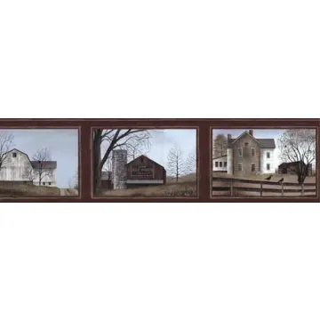 Framed Country Barn Scenes Wallpaper Border