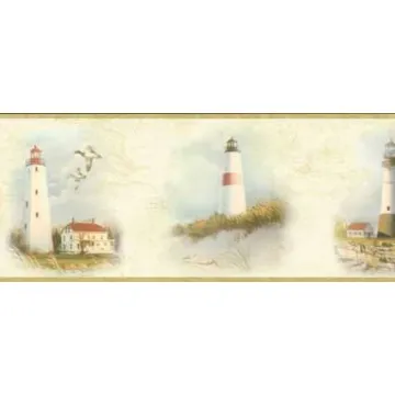 Tan Lighthouse Coast Wallpaper Border - Chesapeake Wallcoverings