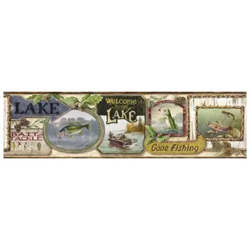 Lake Fishing Signs Wallpaper Border - Chesapeake Wallcovering