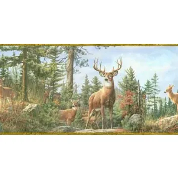 Fern Brown Whitetail Deer Wallpaper Border - Chesapeake Wallcovering