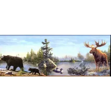 Moose  Black Bear  Duck Lake Wallpaper Border - Chesapeake Wallcovering