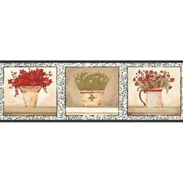 Black Potted Floral Wallpaper Border KK5008BD