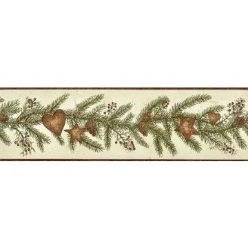 Heart/Star Pine Branch Wallpaper Border