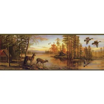 Fall Scene Deer Wallpaper Border - FG35541B