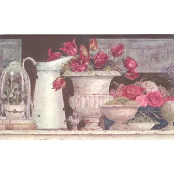 Chocolate Flower Pitcher Wallpaper Border