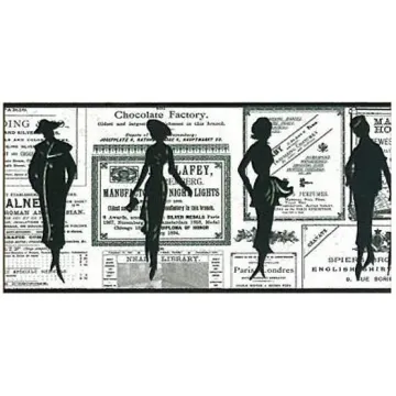 Black Newsprint Silhouette Wallpaper Border