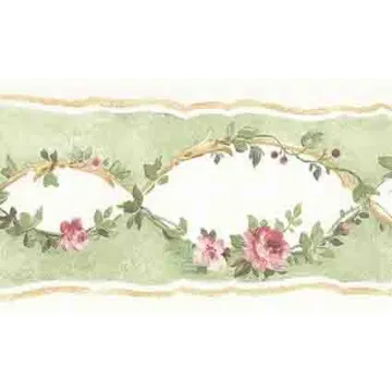 Green Vine With Pink Roses Wallpaper Border - Norwall