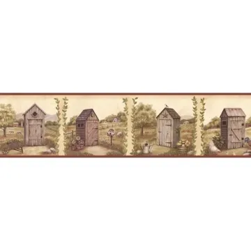 Fredley Blue Country Meadow Outhouse Wallpaper Border Chesapeake PUR44552B