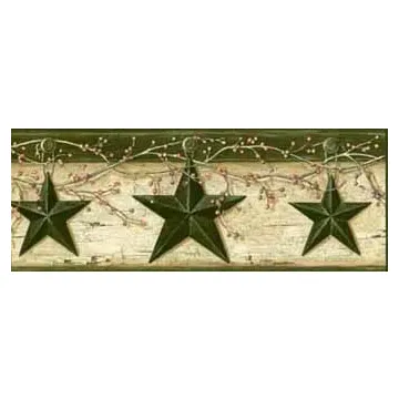 Tin Barn Stars & Pip Berries Wallpaper Border - Chesapeake Wallcovering