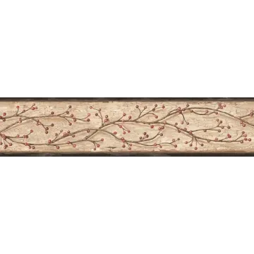 Tan Winterberry Branch Wallpaper Border - Chesapeak Wallcovering