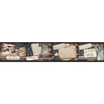 Franklin Black Liberty Rings Collage Wallpaper Border Chesapeake PUR44651B