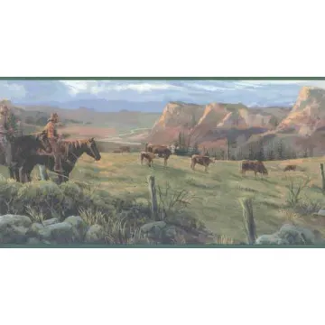 Cattle Roundup Wallpaper Border