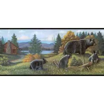 Mama Bear and Her Cubs Wallpaper Border