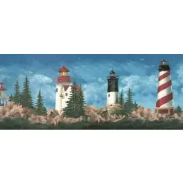 Lighthouse on the Rocks Edge Wallpaper Border