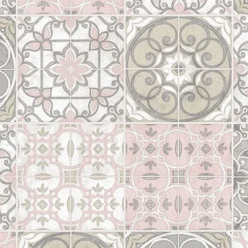 CK36611 Portugese Tiles Wallpaper Grey, Pink CREATIVE KITCHENS Norwall Wallcovering