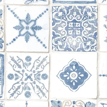 CK36622 Morrocan Tiles Wallpaper Blue, Beige CREATIVE KITCHENS Norwall Wallcovering