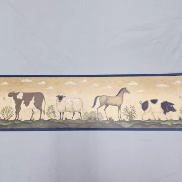Brewster Country Farm Animal Beige Wallpaper Border Prepasted Vinyl New