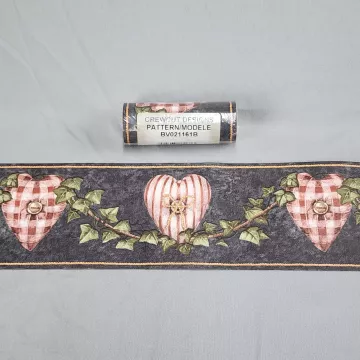 Crewcut Designs Country Heart Ivy Black Pink Wallpaper Border Prepasted Sealed