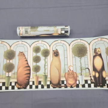 Imperial Country Cat Topiary Multicolor Wallpaper Border Prepasted Vinyl New