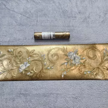 York Traditional Floral Gold Wallpaper Border New Sealed Prepasted Metallic