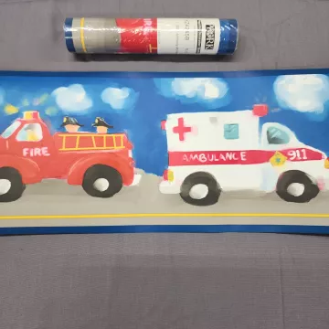 York Fire Rescue Kids Wallpaper Border Blue Red Prepasted New Sealed KZ4245B