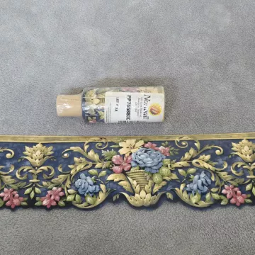 Norwall Floral Blue Gold Wallpaper Border Prepasted Vinyl Scalloped New Sealed