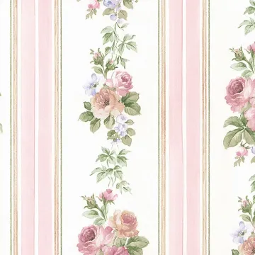 CN24639 Small Rose Stripe Wallpaper Pink, Blue Garden 2 Norwall Wallcovering