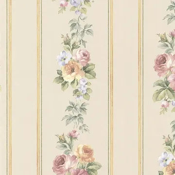 CN24640 Small Rose Stripe Wallpaper Beige, Pink, Yellow, Light Blue Garden 2 Norwall Wallcovering