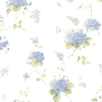 CN24645 Hortensia Trail Wallpaper Navy, Green Pretty Prints 4 Norwall Wallcovering