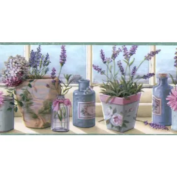 Glass Bottle and Cut Flowers Wall Paper Borde