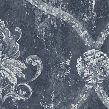 CS35601 Regal Damask Wallpaper Blue, Metallic Silver Classic Silks 2 Norwall Wallcovering