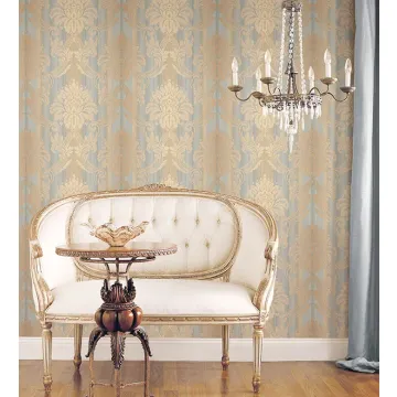 CS35603 String Damask Wallpaper Blue, Beige, Metallic Gold Classic Silks 2 Norwall Wallcovering