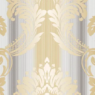 CS35605 String Damask Wallpaper Grey, Metallic Gold Classic Silks 2 Norwall Wallcovering