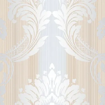 CS35607 String Damask Wallpaper Cream, Beige, Metallic Silver Classic Silks 2 Norwall Wallcovering