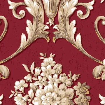CS35622 Floral Damask Wallpaper Red, Metallic Gold Classic Silks 2 Norwall Wallcovering