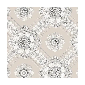 CS35629 Medallion Wallpaper Beige, Metallic Silver Classic Silks 2 Norwall Wallcovering