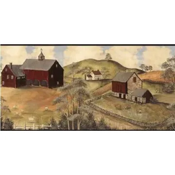 Primitive Country Scene Wallpaper Border