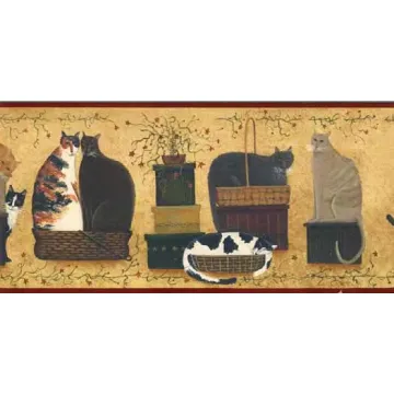 Burgundy Comfortable Cat Wallpaper Border